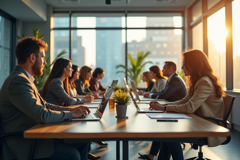 Espace de bureau moderne avec équipe diverse collaborant