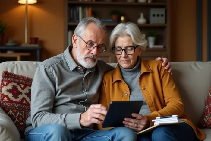Couple de particuliers étudiant les nouveaux tarifs des annonces Leboncoin sur une tablette