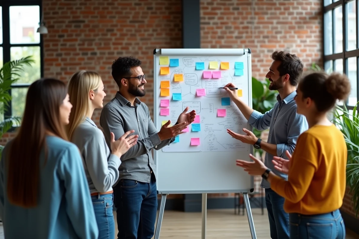 Groupe de professionnels du marketing en réunion créative