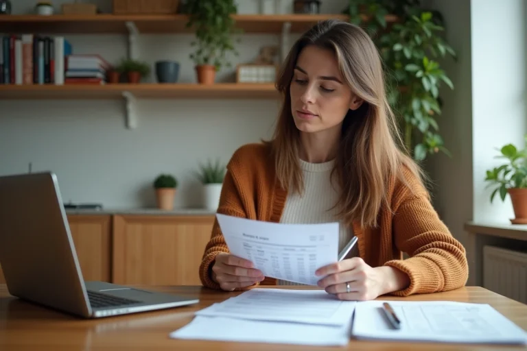 Femme en automne planifiant son budget à la maison
