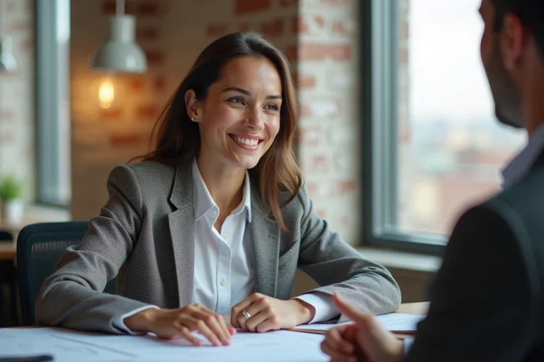 Femme confiante au bureau moderne en coworking