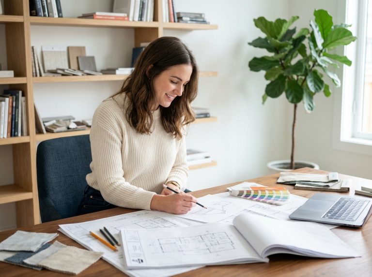 Jeune femme créative dans un bureau moderne avec esquisses