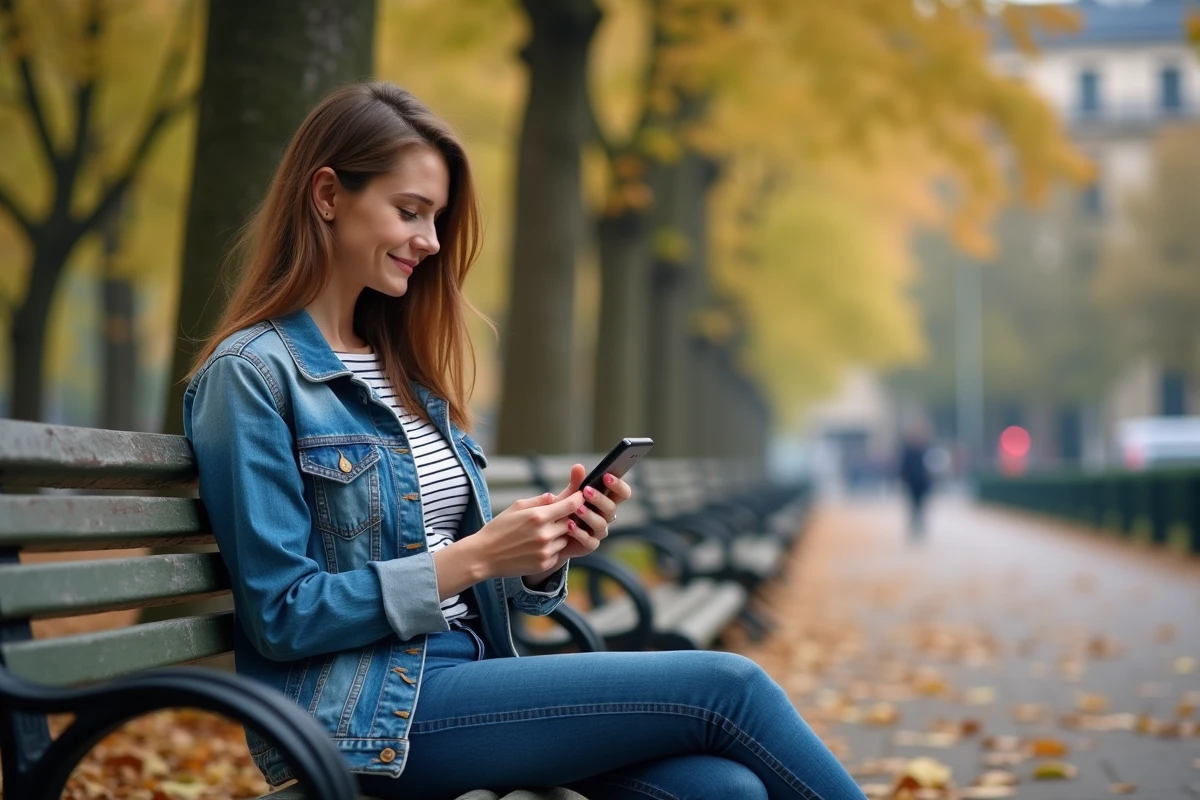 Jeune femme lisant sur un banc dans un parc parisien en automne