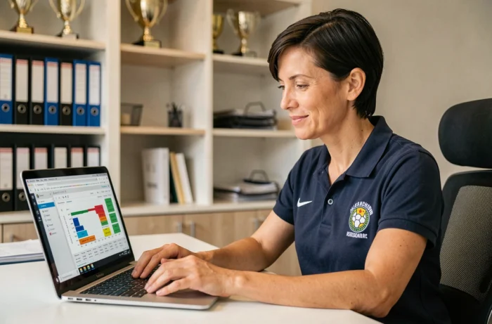 Responsable administrative d'un club de handball gérant la comptabilité sur un logiciel de gestion sportive