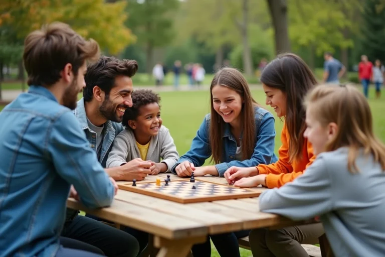 Groupe d'adultes et enfants jouant dans un parc en famille