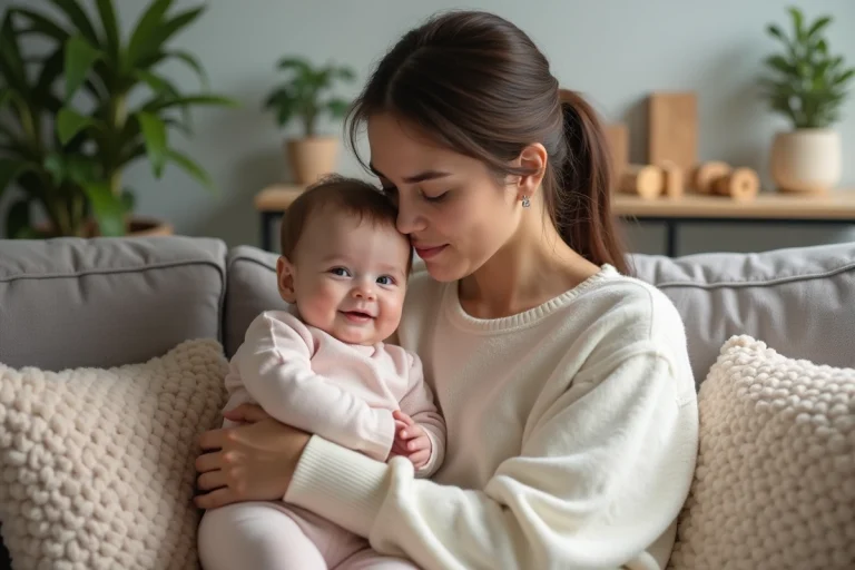 Maman et bébé dans un cadre chaleureux et naturel